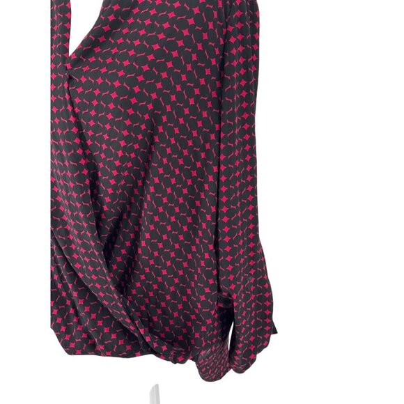 Anthropologie Pleione Long Sleeve Faux Wrap Shirt Maroon and Black Deep V EUC M - Picture 3 of 8